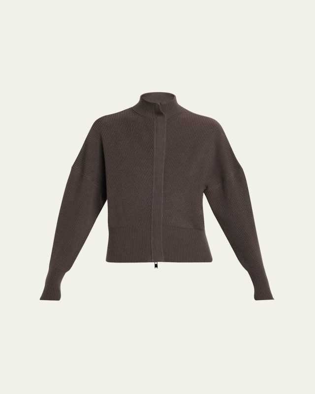 Zip English Ribbed Merino Wool Cashmere Cardigan